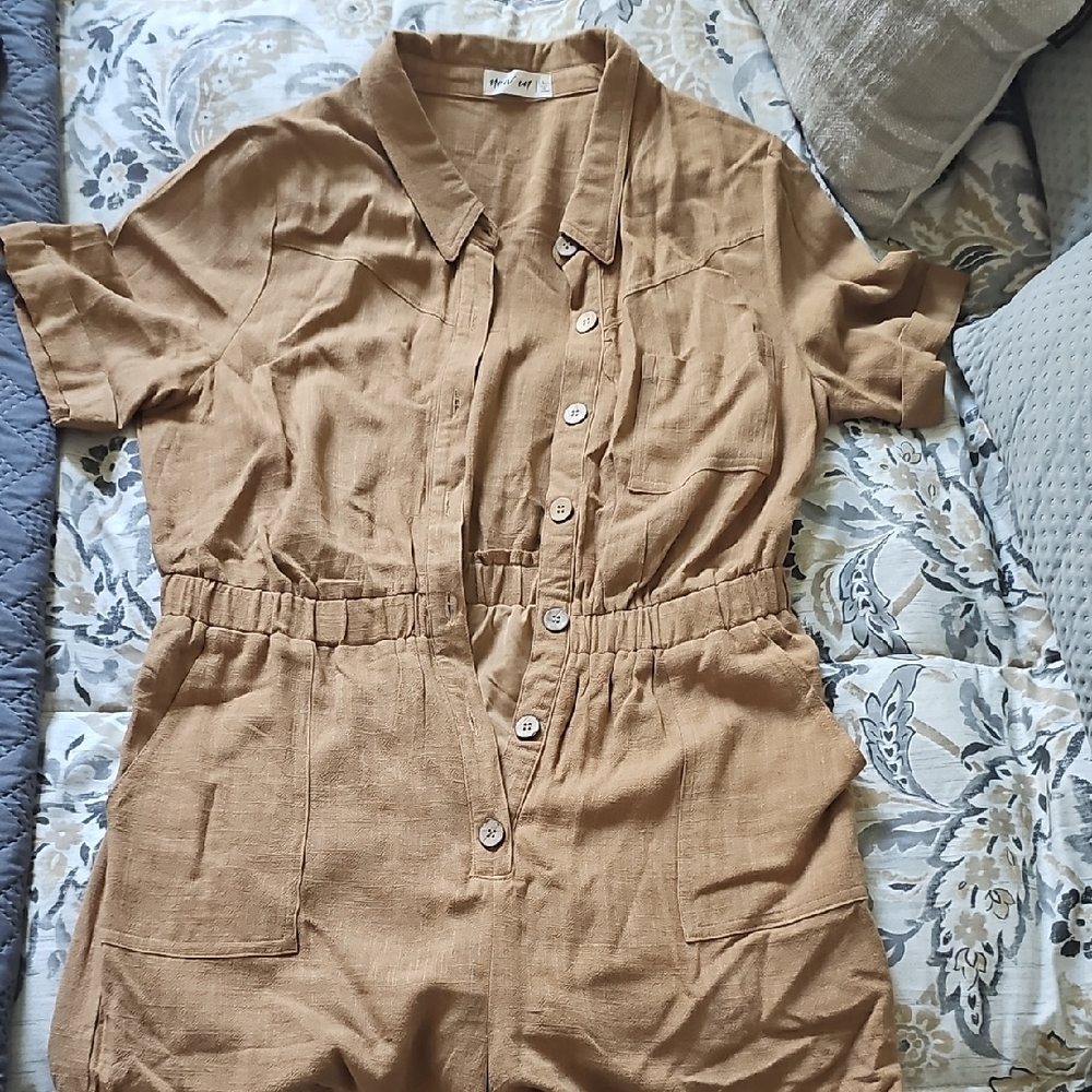 Tan Button-Up Jumpsuit